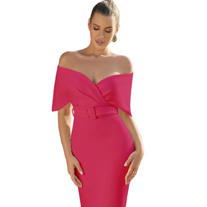 Damen Kleid Schulterfrei Taillengürtel Eveloria