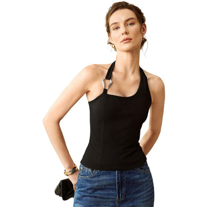 Damen Schulterfreies Halterdesign Metallakzent Eleganz