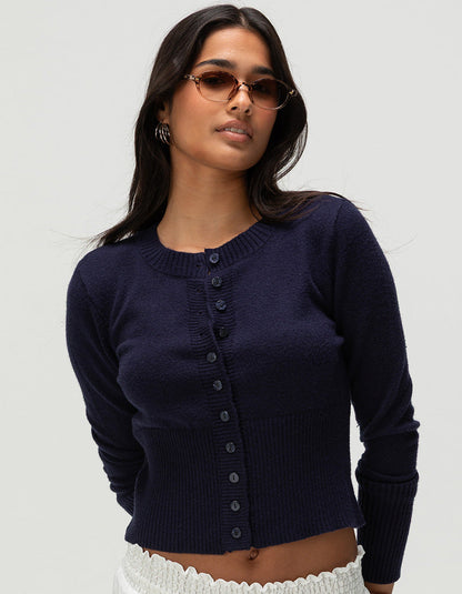 Damen Strickjacke Kontrastknöpfe Eveloria