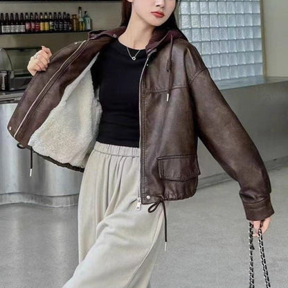 Damen Kunstlederjacke Lässig Schwarz Eveloria - Eveloria