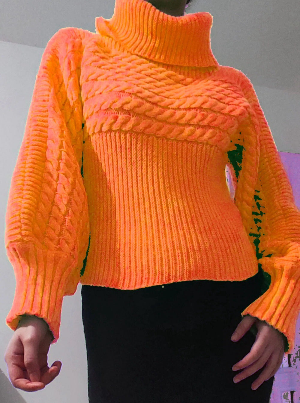 Damen Strickpullover Rollkragen Strukturiert Eveloria