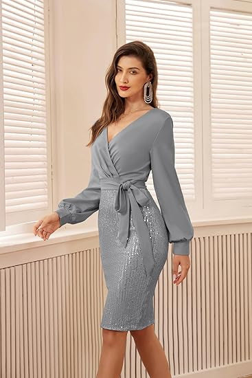 Damen Wickelkleid Glitzerdetails Eveloria