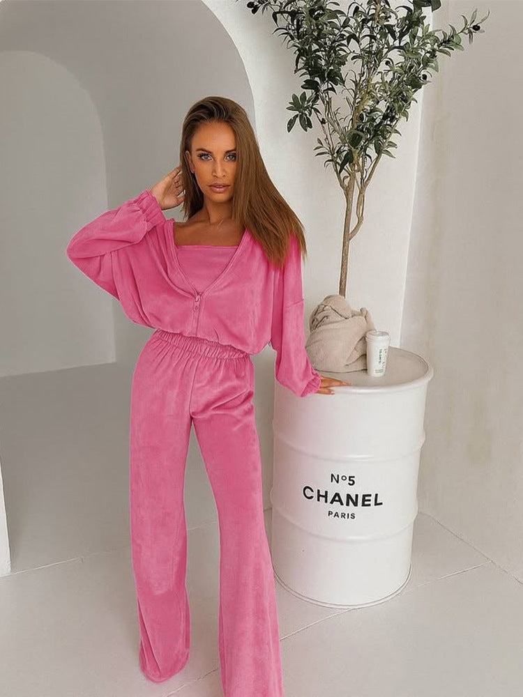 Damen Fleece-Loungewear-Set Weites Oberteil Bequeme Hosen
