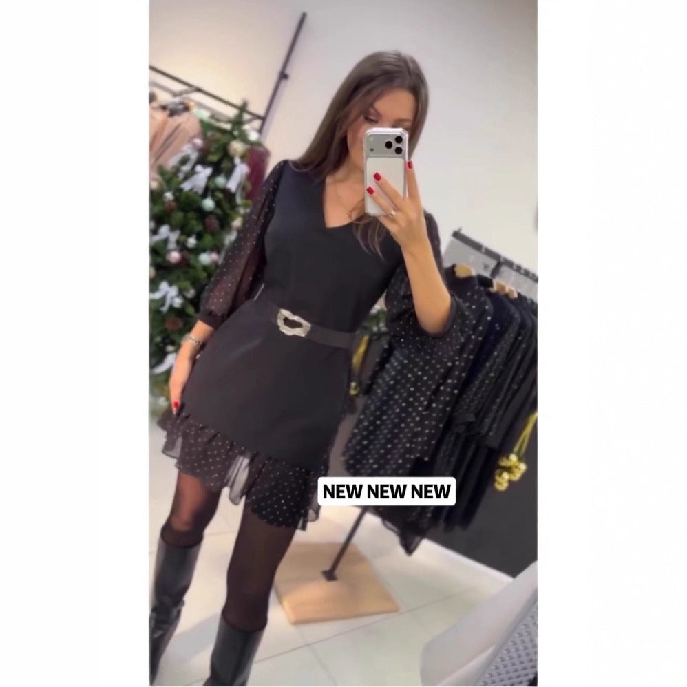 Damen Kleid mit Puffärmeln und Gürtel Eveloria - Eveloria