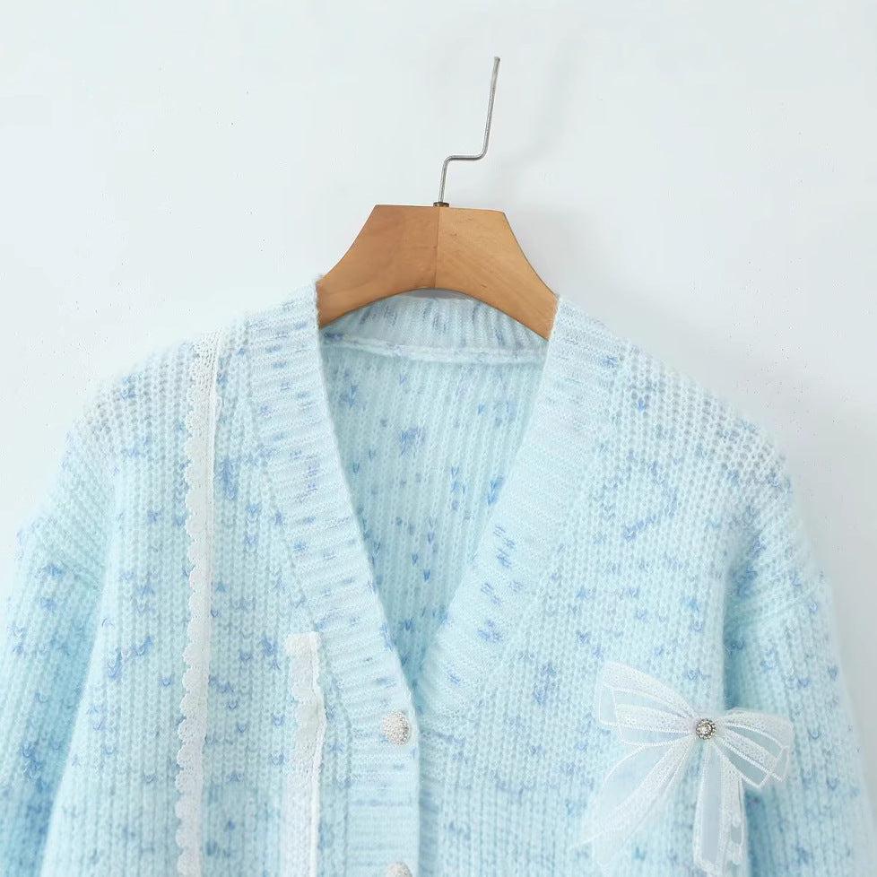 Damen Strickjacke Kuschelig mit Schleifendetails Grau
