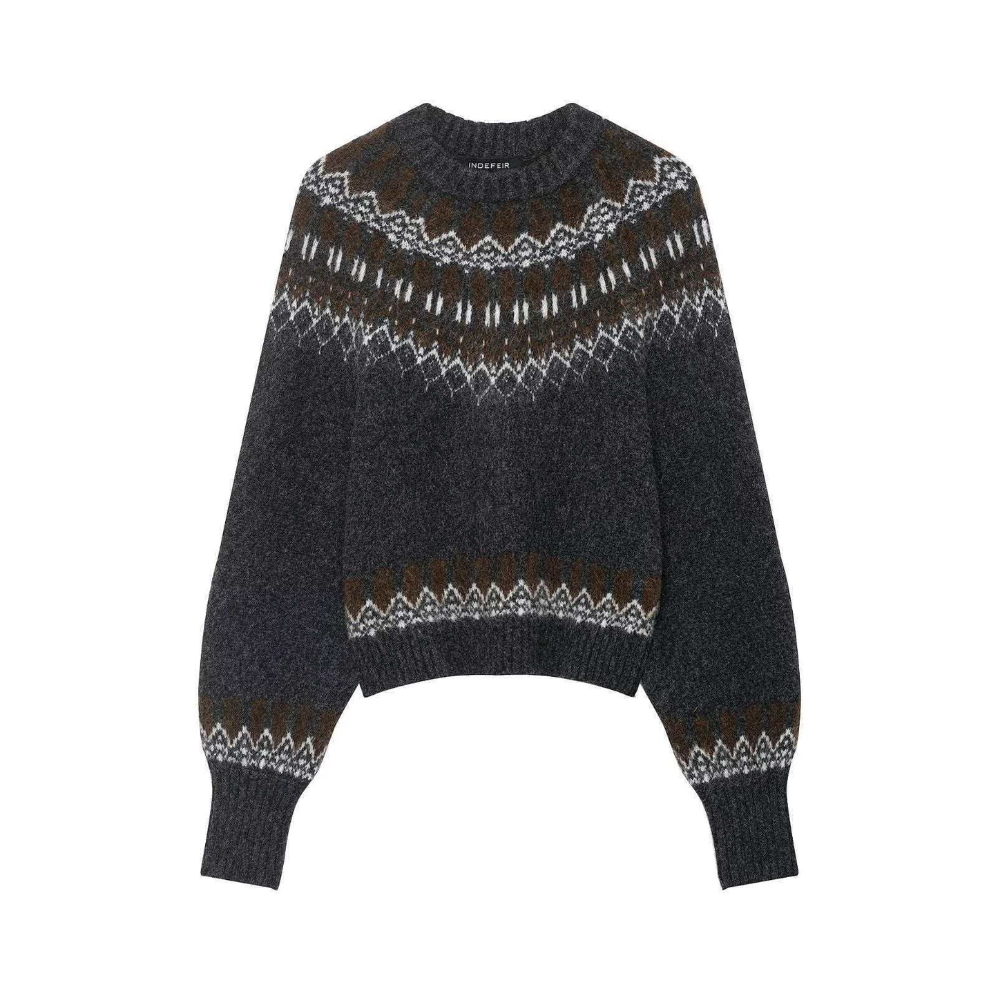 Damen Strickpullover Norwegermuster Weit Eveloria