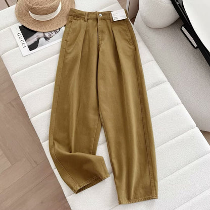 Damen Chino-Hose Hochtailliert Mit Taschen Beige