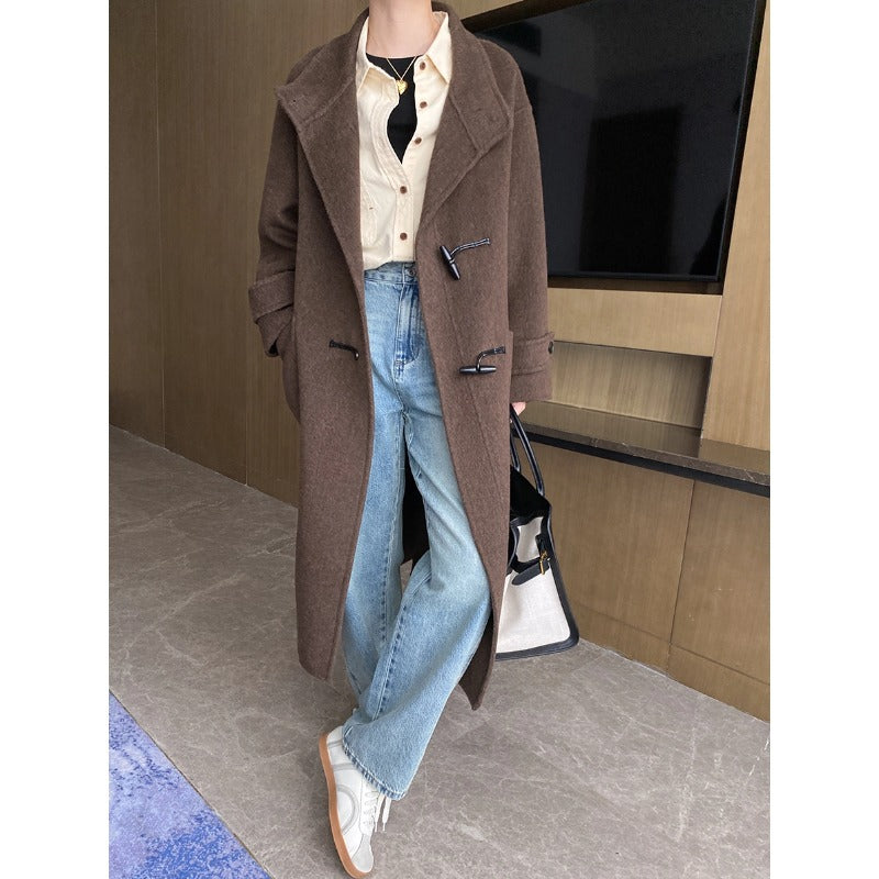 Damen Duffle-Coat Lang Weiches Material Eveloria