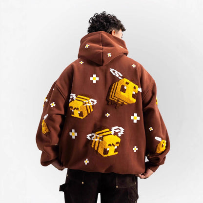 Damen Kapuzenpullover Bienen-Design Gemütlich Grün Eveloria