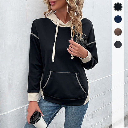 Damen Kapuzenpullover mit Taschen Kontrastärmel Grau - Eveloria