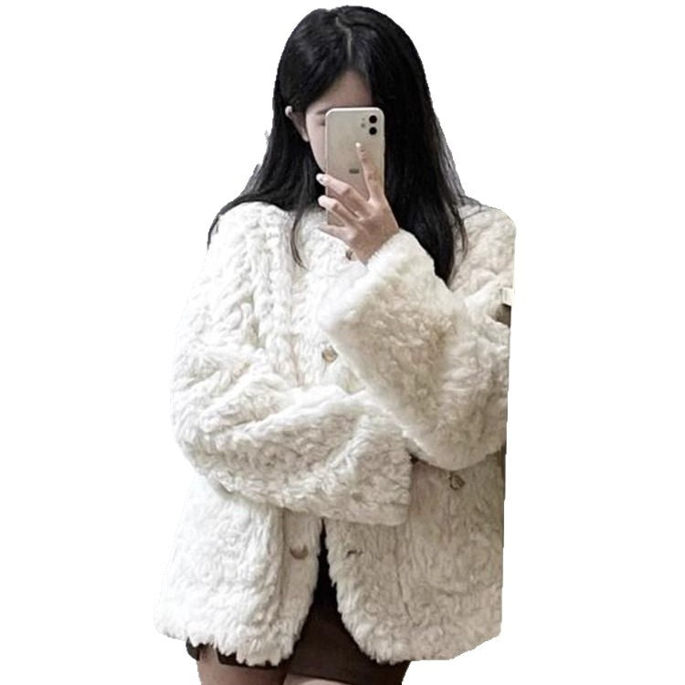 Damen Strickjacke Weich Plüsch Dekorative Knöpfe