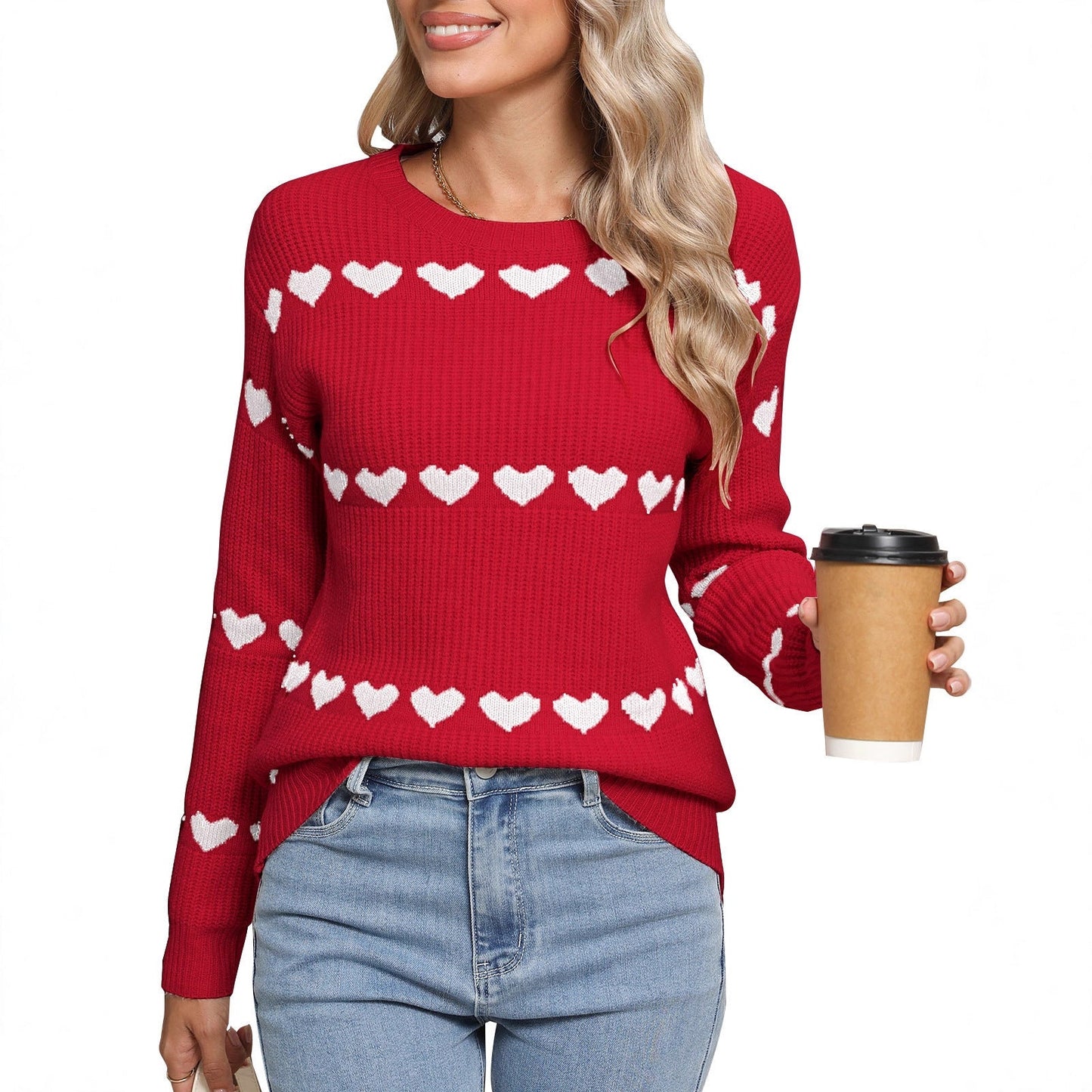 Damen Strickpullover Herzmuster Eveloria - Eveloria