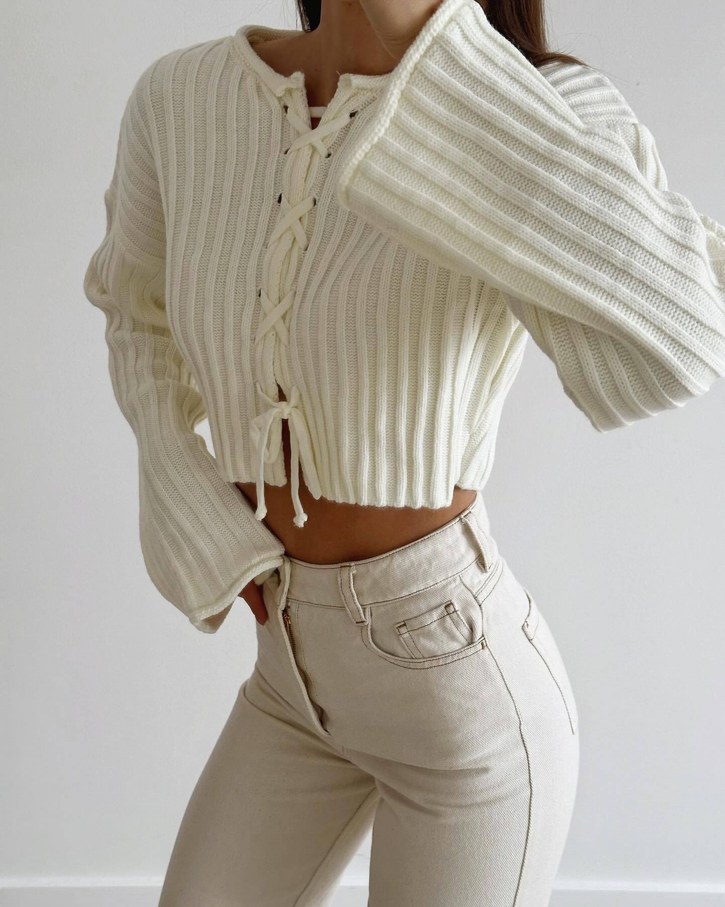 Damen Strickpullover Locker Zopfdesign Eveloria