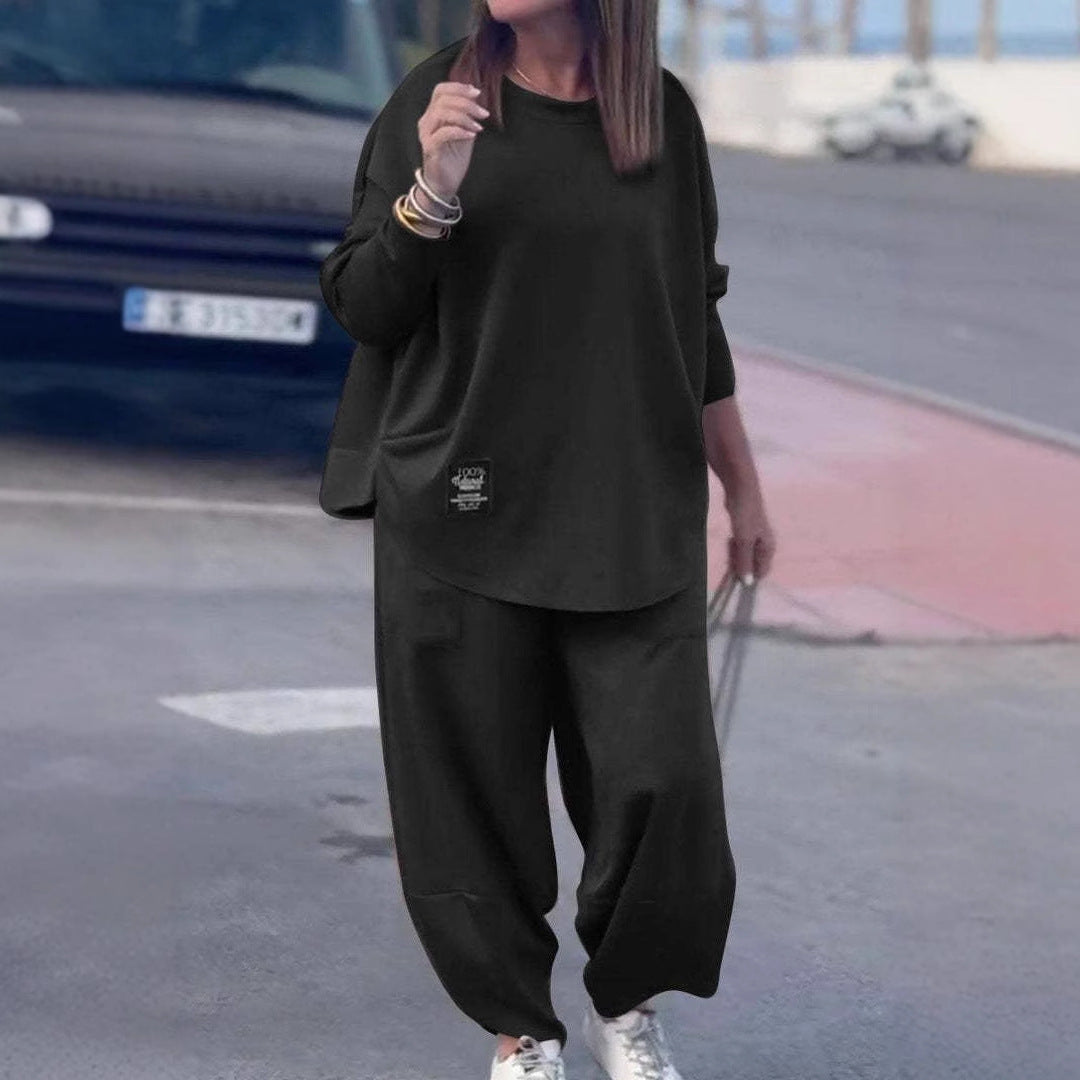 Damen Wohlfühl-Set Oversized Oberteil Bequeme Hose Eveloria