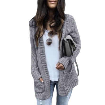 Damen Grobstrick-Cardigan Tiefen Taschen Stilvoller Schnitt Beige