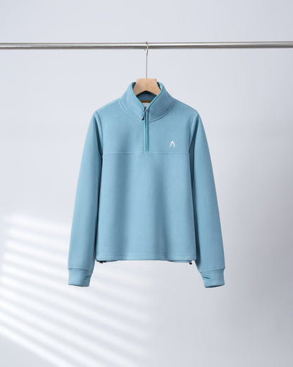 Damen Fleece-Pullover Halbzipp Elastische Bündchen Grau