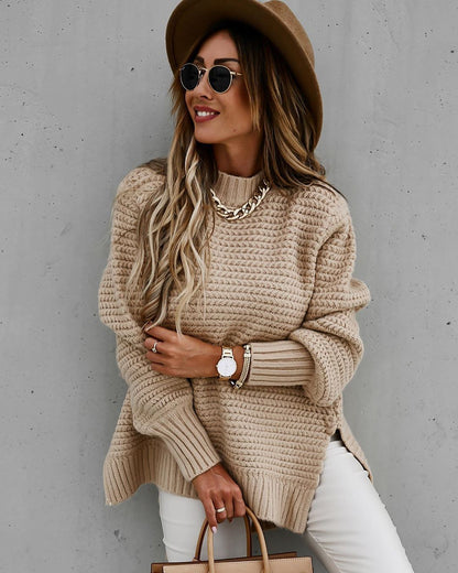 Damen Strickpullover Hochgeschlossener Kragen Strukturiertes Design