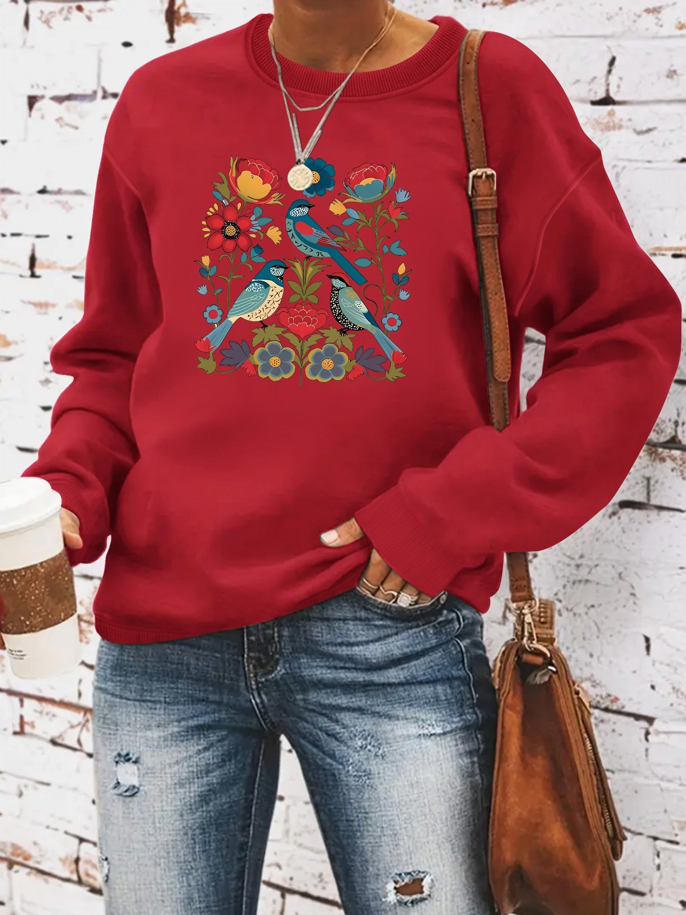 Damen Sweatshirt Floralmuster Lässig Grün Eveloria