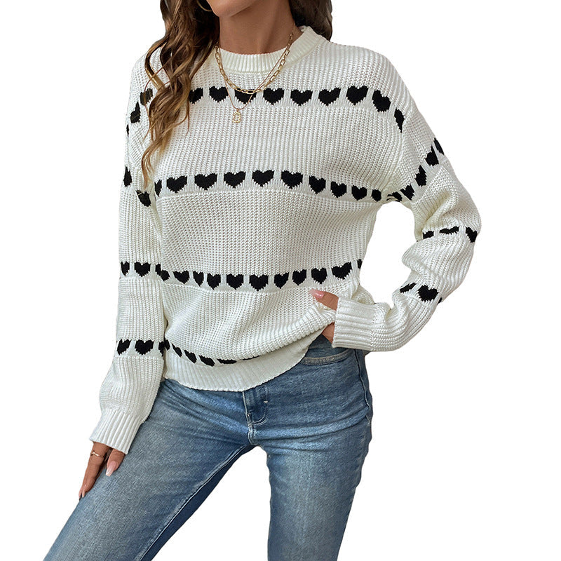 Damen Strickpullover Herzmotiv Lässiger Schnitt Eveloria
