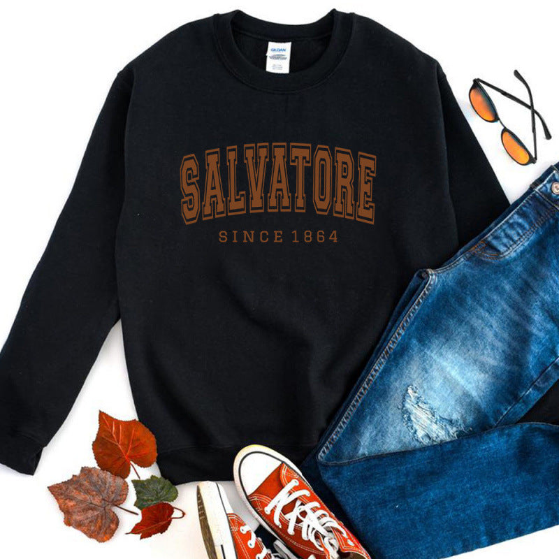 Damen Sweatshirt Vintage-Print Komfortschnitt Grau Eveloria