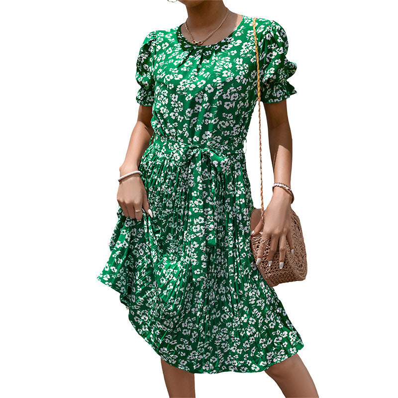 Damen Midi-Kleid Floralmuster mit Bindegürtel