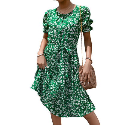 Damen Midi-Kleid Floralmuster mit Bindegürtel
