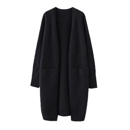 Damen Oversized Strickmantel Lässig Mit Taschen Beige