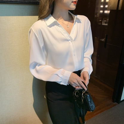 Damen Bluse Feiner Kragen Knopfverschluss Elegante Weiss