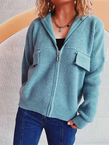 Damen Strickjacke Hochkragen Mit Taschen Anthrazit