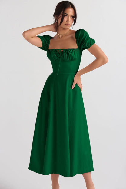Eveloria Damen Midikleid Puffärmel Raffinierter Ausschnitt