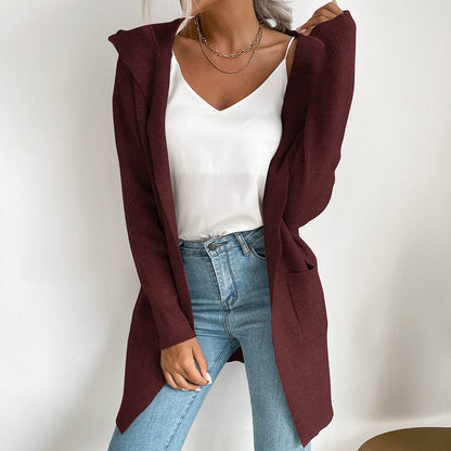Damen Strickcardigan Lässig Hoher Kragen Offene Vorderseite Beige