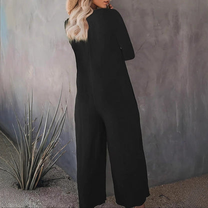 Damen Jumpsuit Weitgeschnitten Baumwolle Praktische Taschen