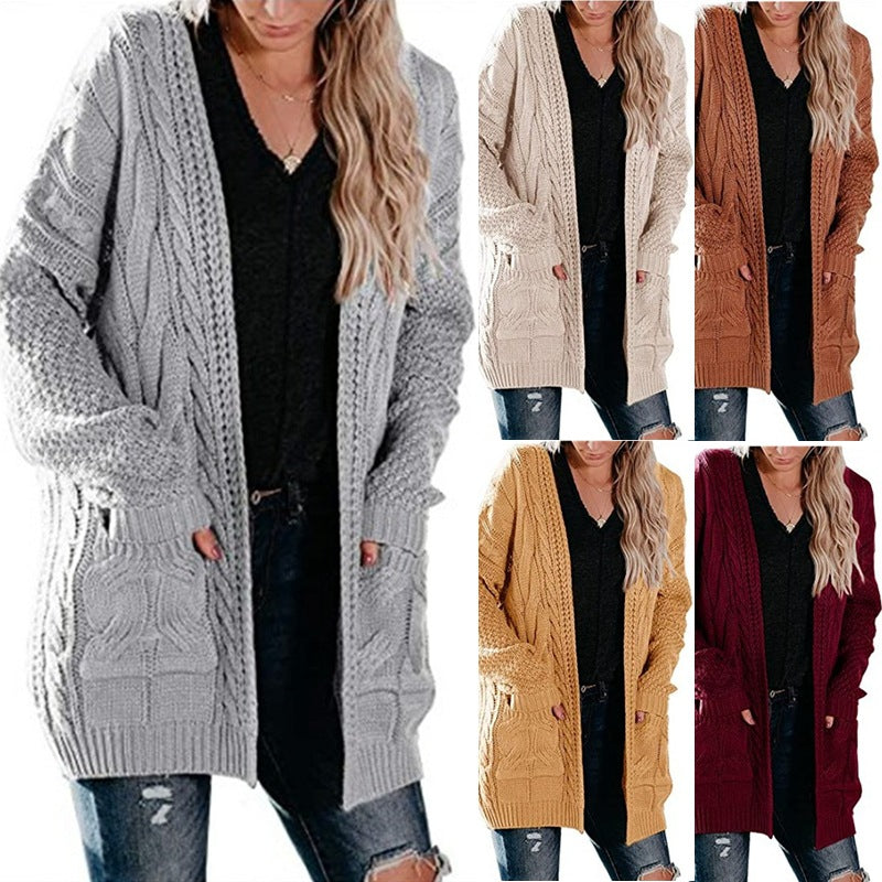 Damen Grobstrick-Cardigan mit Taschen und Strukturdesign Eveloria - Eveloria