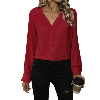 Damen Bluse Rüschendetails Knopfverschluss Eveloria