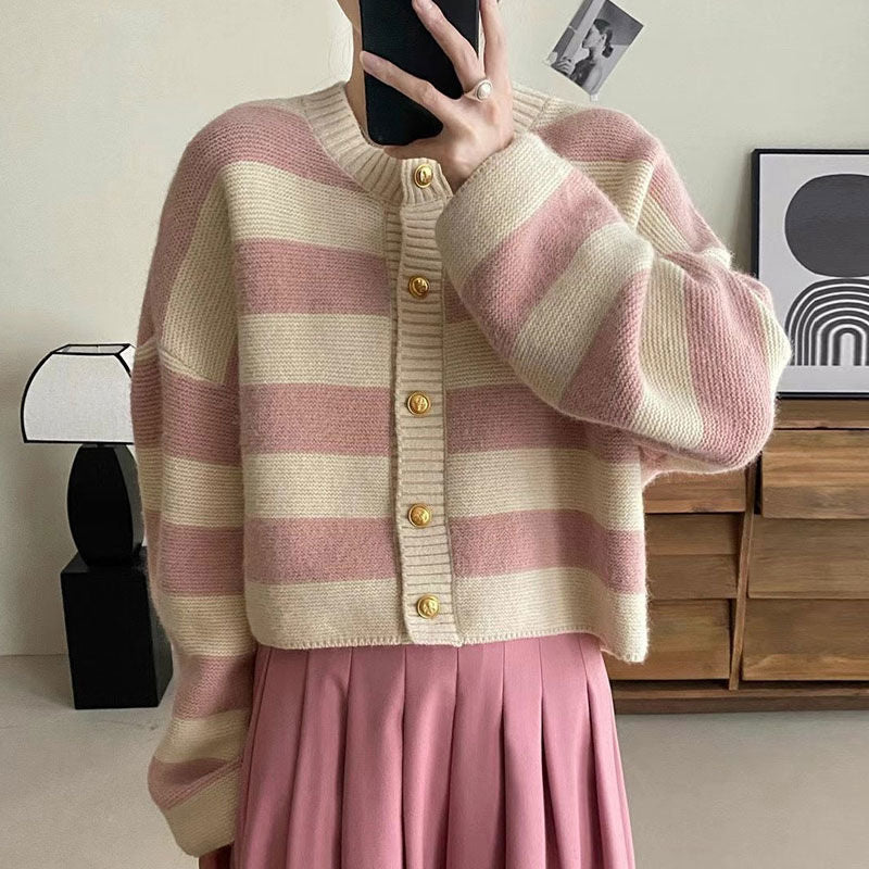 Damen Oversize Strickpullover mit Knöpfen