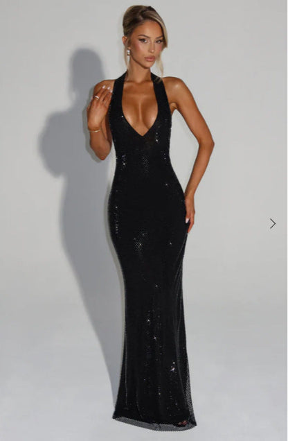 Eveloria Damen Abendkleid Glitzernd V-Ausschnitt Figurbetont