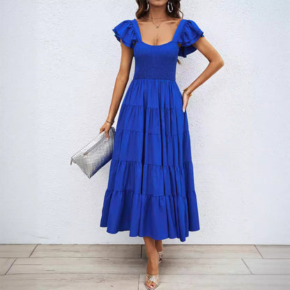 Damen Maxi-Kleid Voluminöse Puffärmel Gerafftes Oberteil