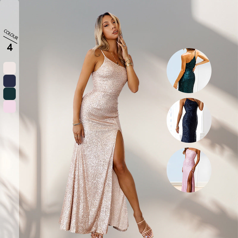 Damen Abendkleid Glitzernd Figurbetont Schwarz - Eveloria