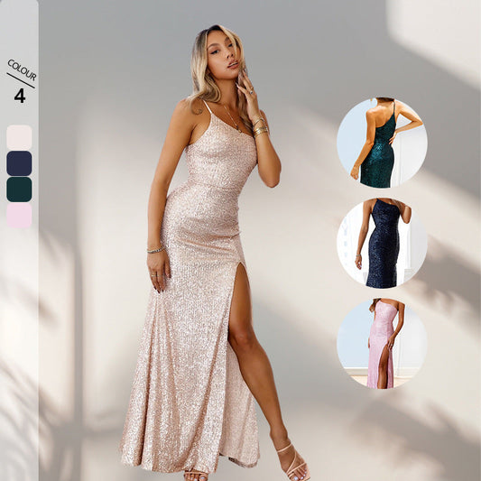 Damen Abendkleid Glitzernd Figurbetont Schwarz - Eveloria
