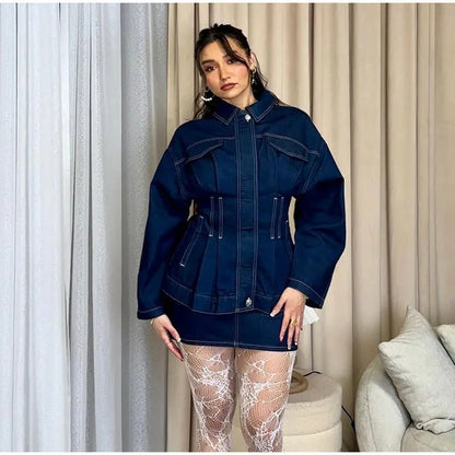 Damen Jeansjacke Weite Ärmel Taillierte Form Eveloria