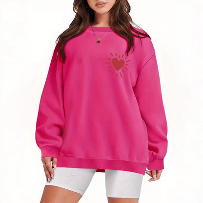 Damen Sweatshirt Lässig Übergroß Herzmotiv Grau - Eveloria