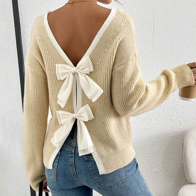 Damen Strickpullover V-Ausschnitt Dekorativ