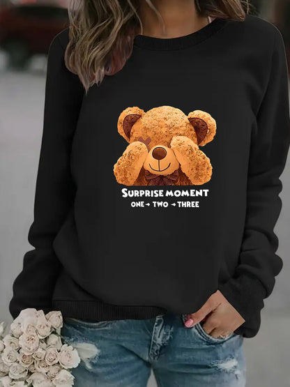 Damen Sweatshirt Bärenmotiv Baumwolle Weiß