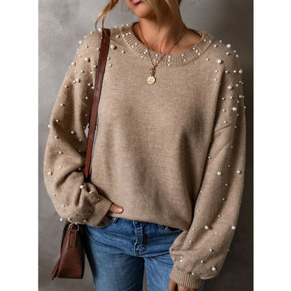 Damen Strickpullover Perlendetails Eveloria