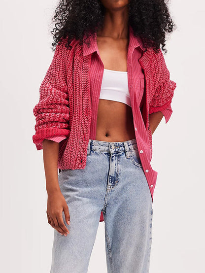 Damen Strickcardigan Luftig Große Knöpfe Modern Eveloria