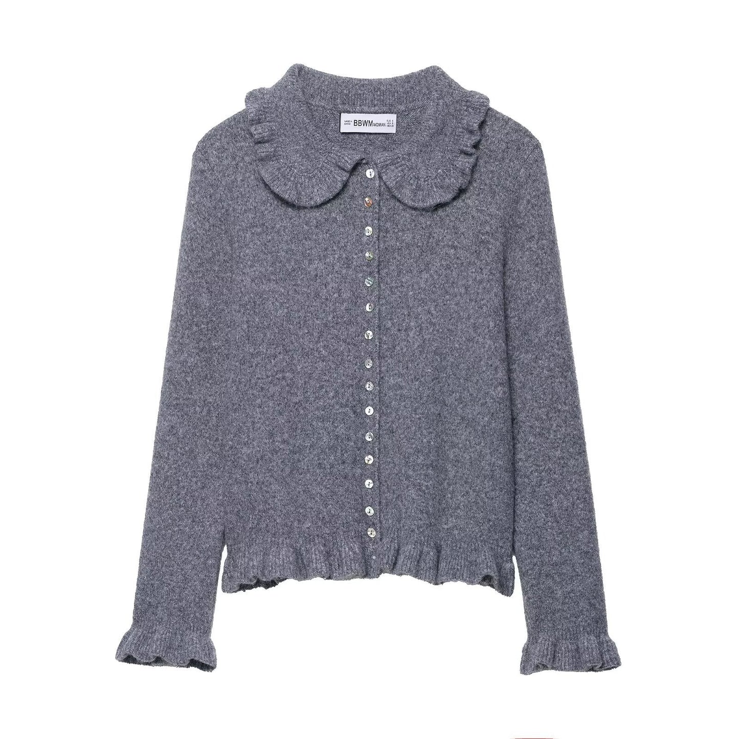 Damen Strickjacke Rüschen Schwarz Eveloria - Eveloria