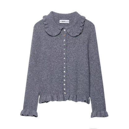 Damen Strickjacke Rüschen Schwarz Eveloria - Eveloria