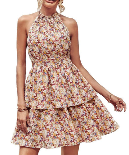 Damen Sommerkleid Volant Hochgeschlossen Pastell