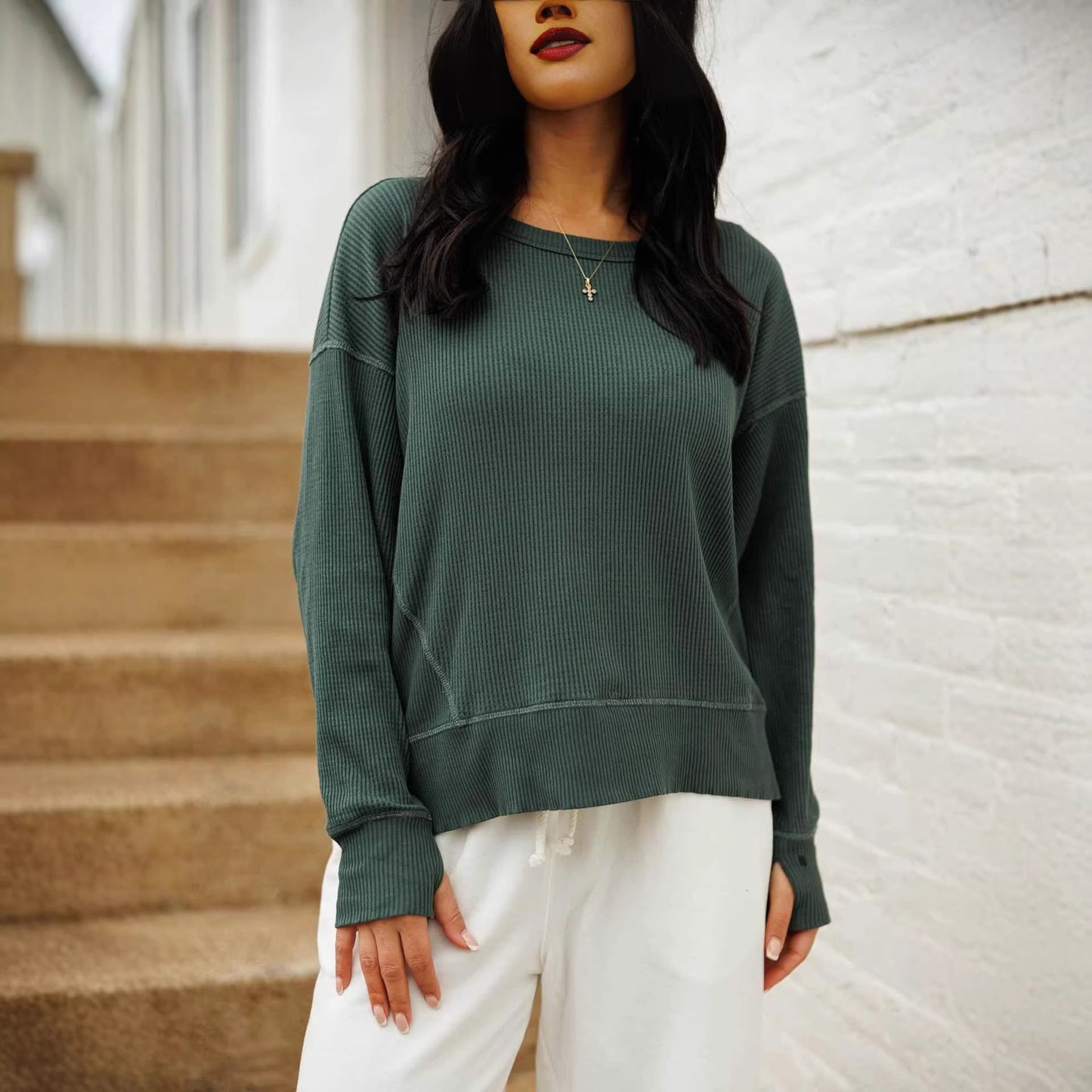 Damen Rippstrickpullover Lässig Eveloria - Eveloria