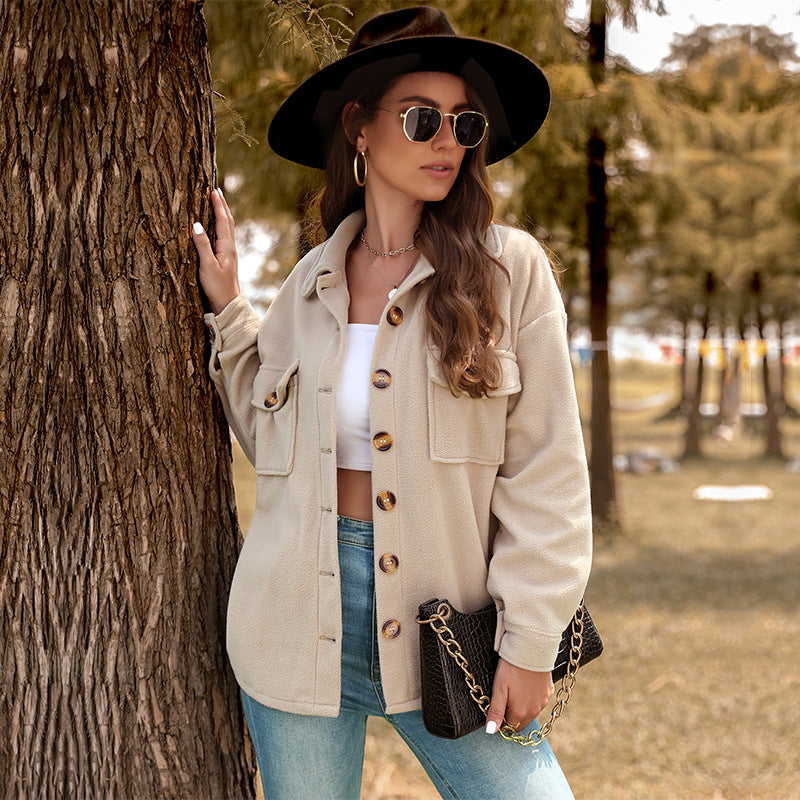 Damen Fleecejacke mit Knöpfen und Taschen Eveloria